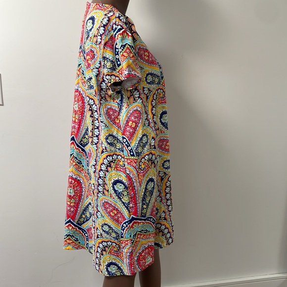 J. Mcglaughlin Catalina Shift Dress Shortsleeves Paisley Floral Red Yellow XL - Picture 5 of 9